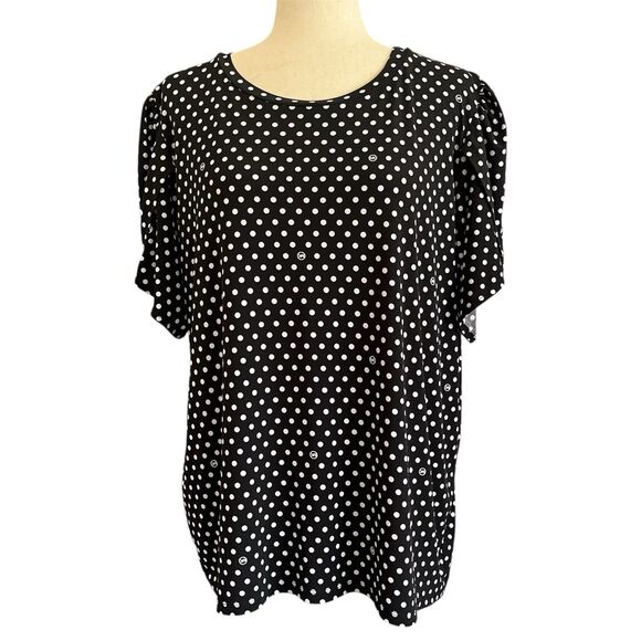 Michael Kors Polka Dot Top Size XL Black Tulip Sleeve Career Office Wrinkle Free - Picture 1 of 11